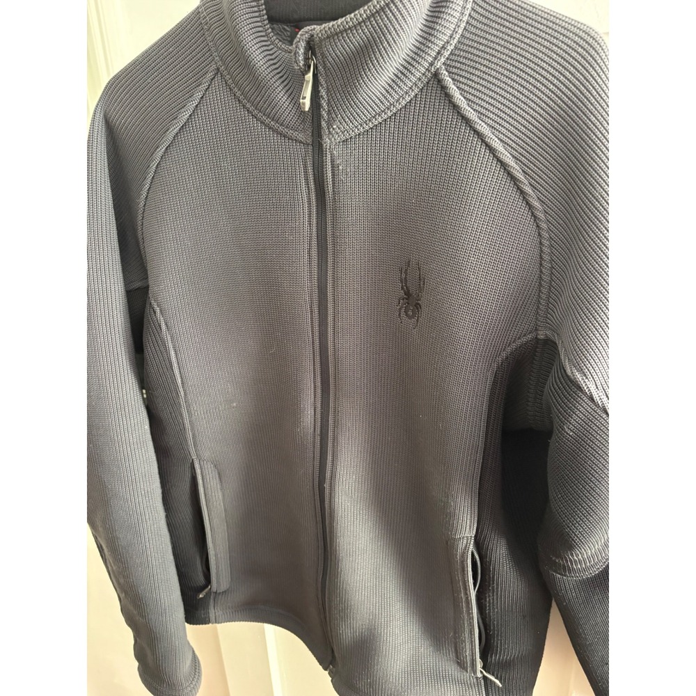 Spyder Core Sweater Mens Medium Full Zip Jacket Charcoal Grey Fleece Lined Knit